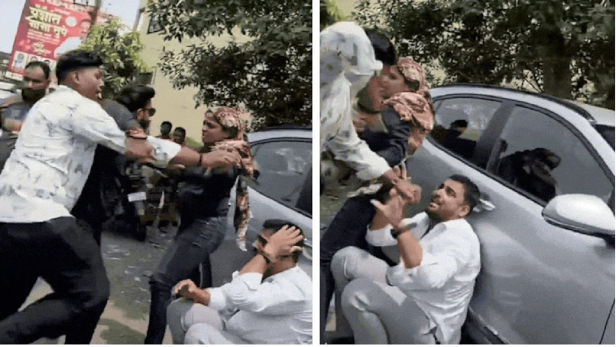 महिला के सामने कर दी पिटाई. (Photo: Screengrab)