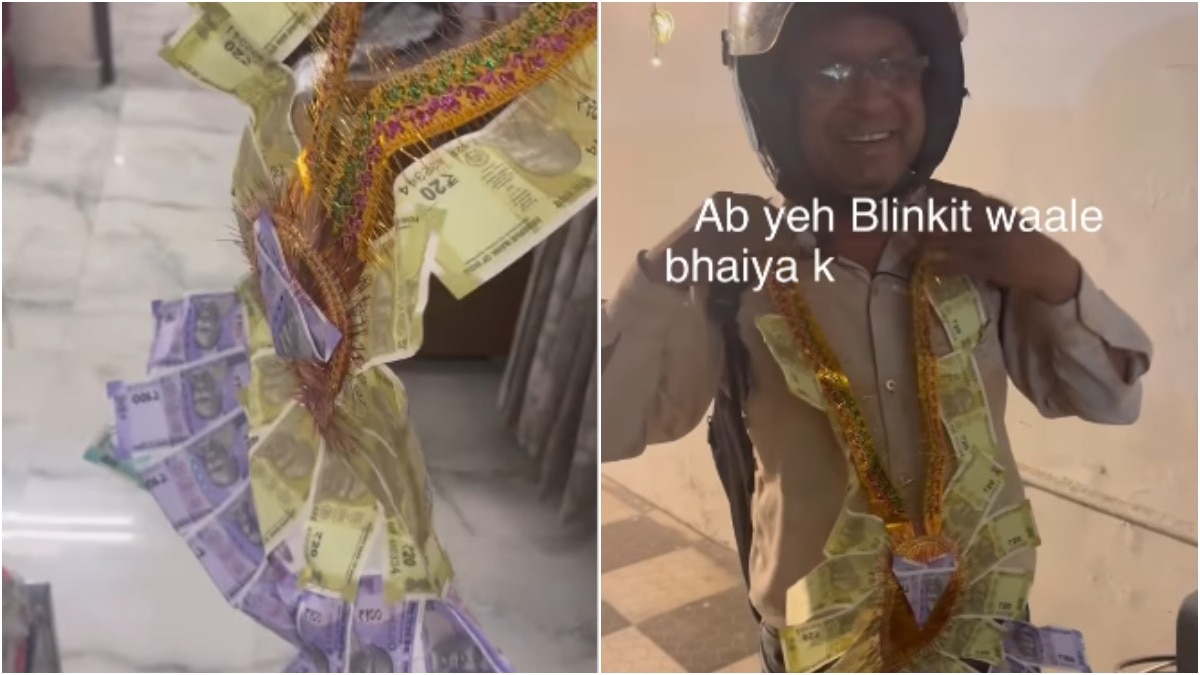 ब्लिंकइट एजेंट और कस्टमर के बीच पेमेंट लेन-देन का फनी वीडियो वायरल (Photo - Instagram/@shridhar_bhavya7)