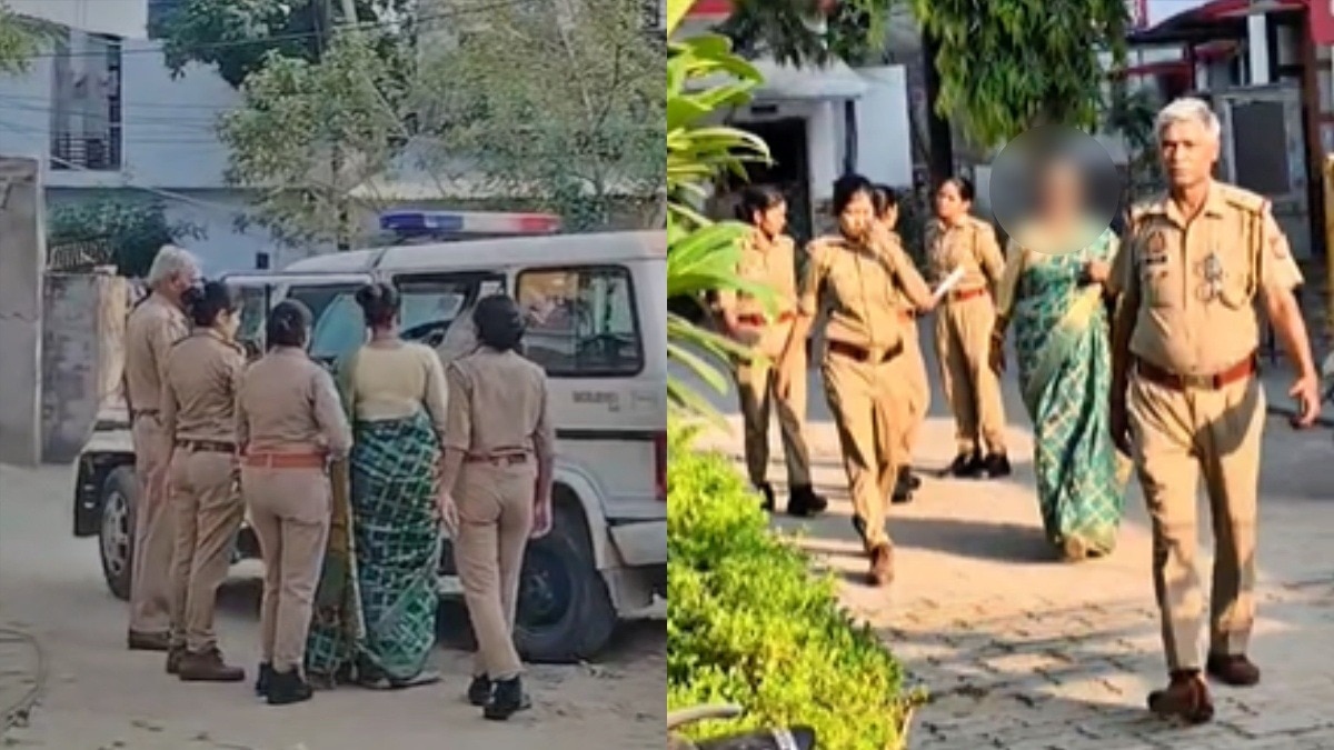 कानपुर पुलिस की हिरासत में आरोपी महिला (Photo- Screengrab) 