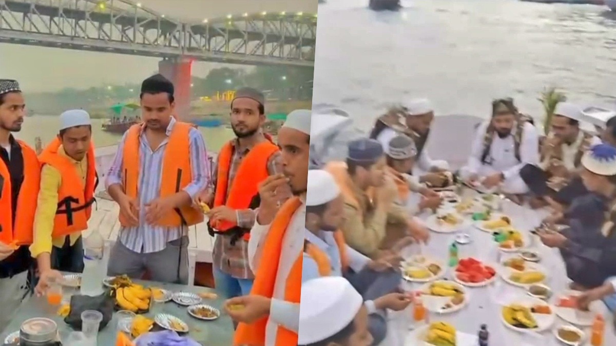 गंगा में नाव पर इफ्तार पार्टी (Photo- Screengrab)