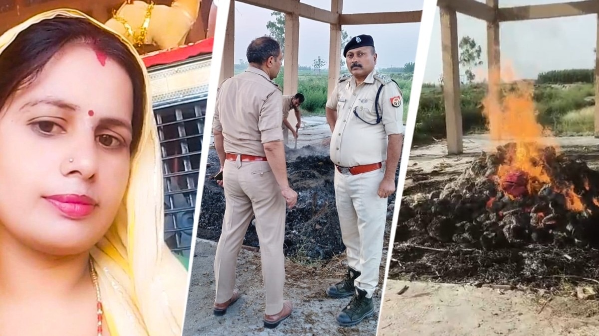  विवाहिता की संदिग्ध मौत के बाद जलती चिता से निकाला गया शव. (Photo: Rahul Kumar/ITG)
