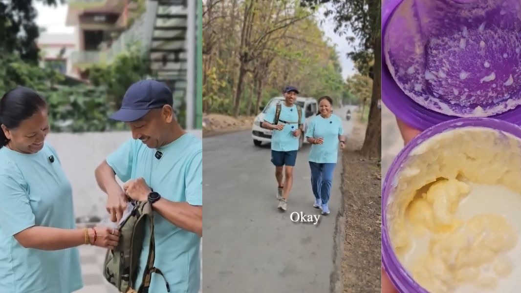 वीडियो के आखिर में दोनों घर के खाने के साथ अपने हाथों से बना ताजा मक्खन खाते नजर आते हैं. ( Photo: Insta/@twofit.to.quit)
