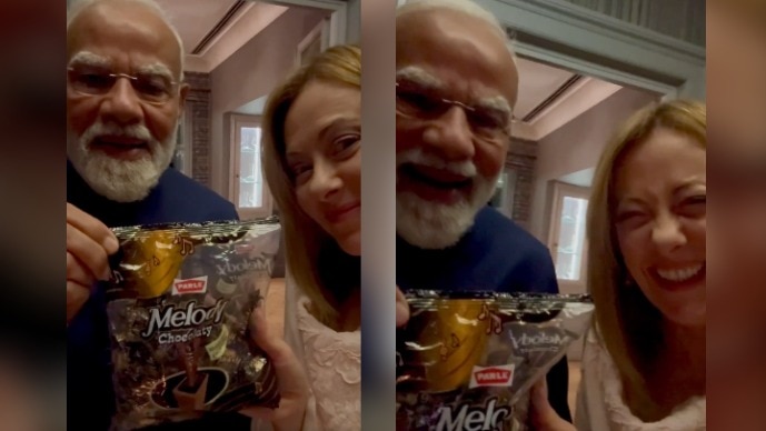 पीएम मोदी ने मेलोनी को गिफ्ट किया टॉफी (Photo: Screengrab)