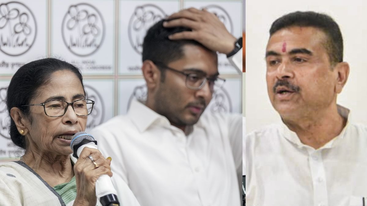 तृणमूल कांग्रेस नेता ममता बनर्जी, अभिषेक बनर्जी और पश्चिम बंगाल के मुख्यमंत्री शुभेंदु अधिकारी. (Photo: PTI)