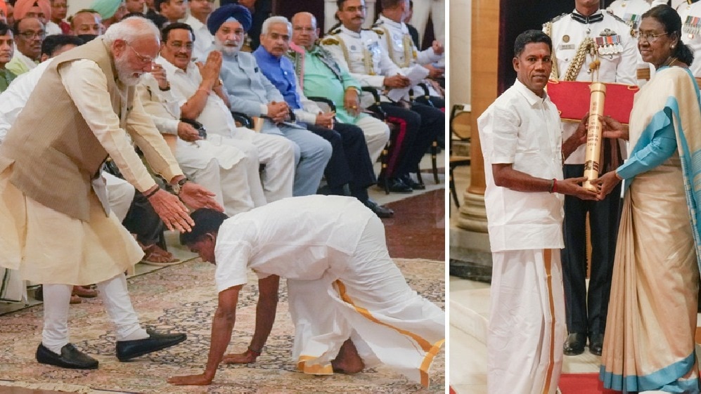 के. पजनीवेल ने पीएम मोदी को किया साष्टांग प्रणाम. (Photo: PTI)