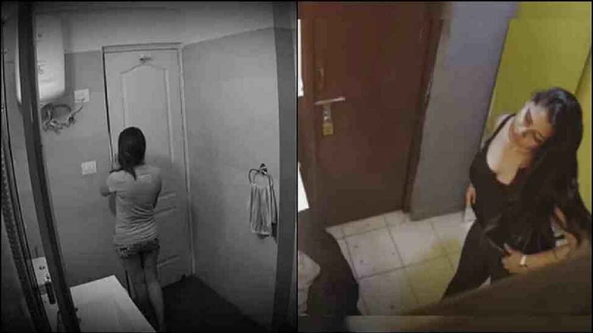 Washroom यूज कर रही थी महिला, तभी ऊपर से गिरा स्पाई कैमरा