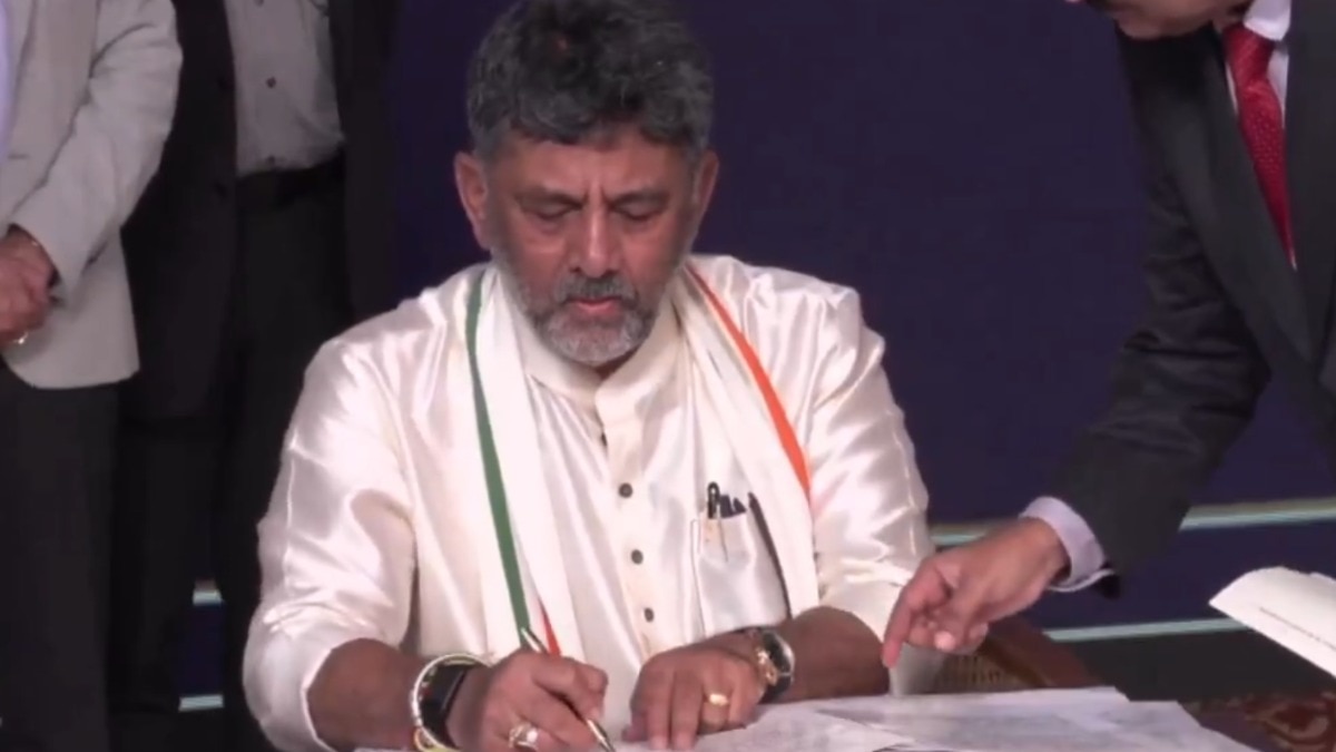 Congress legislature party leader D K Shivakumar sworn in as Karnataka CM at Lok Bhavan.