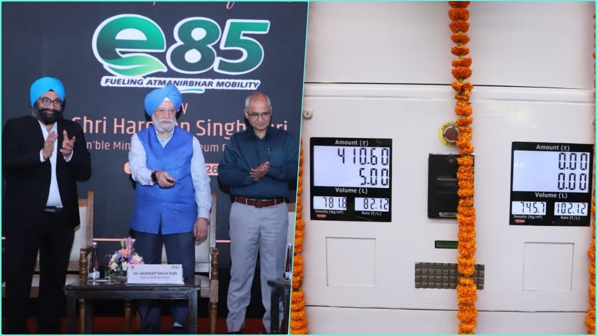 दिल्ली के पूरा रोड स्थित इंडियन ऑयल पेट्रोल पंप पर E85 फ्यूल की बिक्री शुरू की गई है. Photo: X/HardeepSPuri