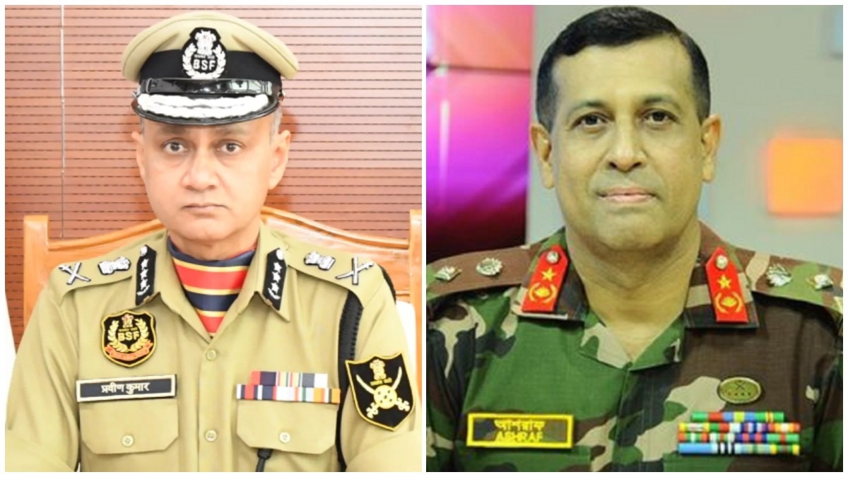 बीएसएफ के महानिदेशक प्रवीण कुमार (L) और बीजीबी के महानिदेशक मोहम्मद अशरफुज्जमान सिद्दीकी. (Photo: PTI)