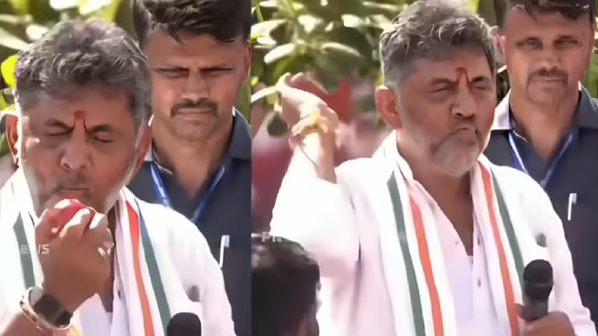 आधा सेब खाकर भीड़ पर फेंका, CM शिवकुमार के वीडियो 