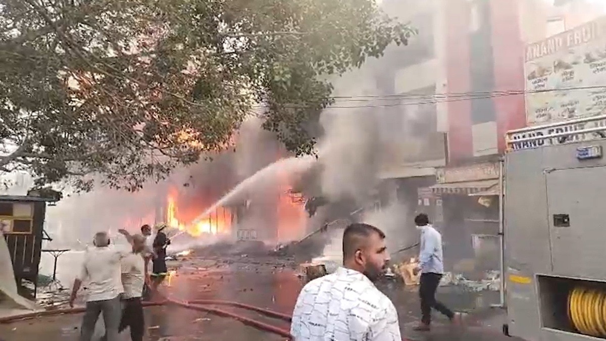 10 से 12 दुकानें भी आग की चपेट में आकर जलकर राख. (Photo: Screengrab)