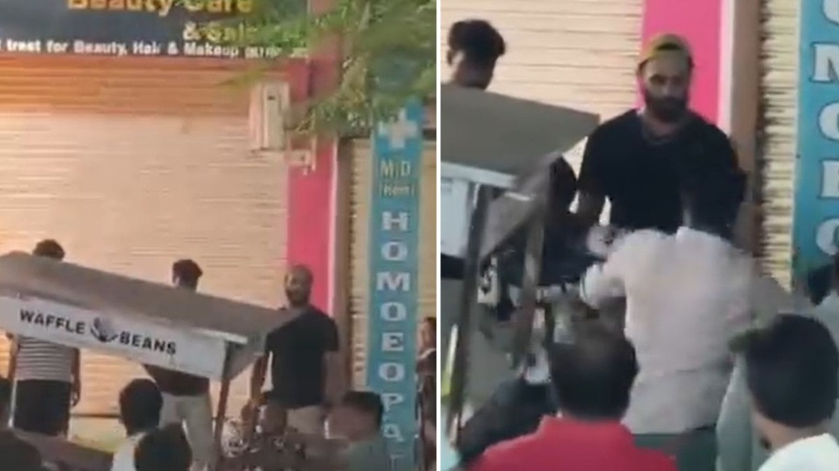 डी-मार्ट के सामने अवैध स्टॉलों के खिलाफ कार्रवाई के दौरान हुआ विवाद (Photo: Screengrab)