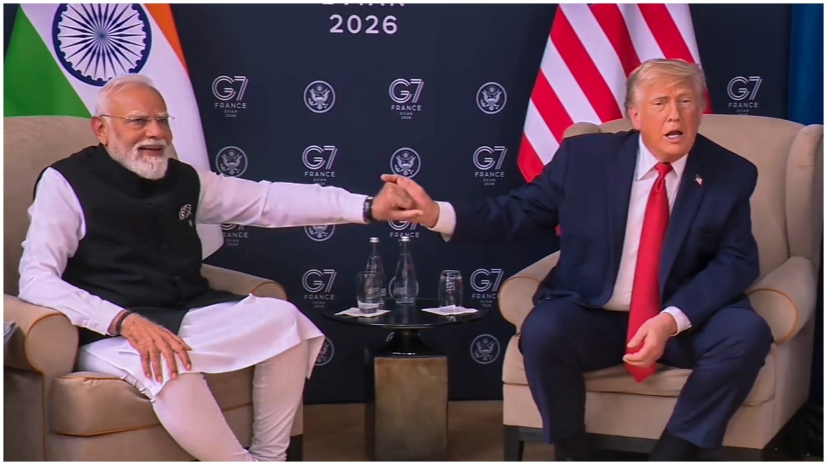 Prime Minister Narendra Modi during a meeting with U.S. President Donald Trump on the sidelines of the G7 Summit, in Evian-les-Bains, France