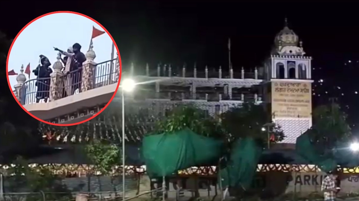 निहंगों ने गुरुद्वारे की छत पर चढ़कर प्रदर्शन किया. (Photo- Screengrab)
