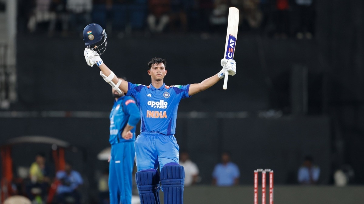 Yashasvi Jaiswal after scoring a century