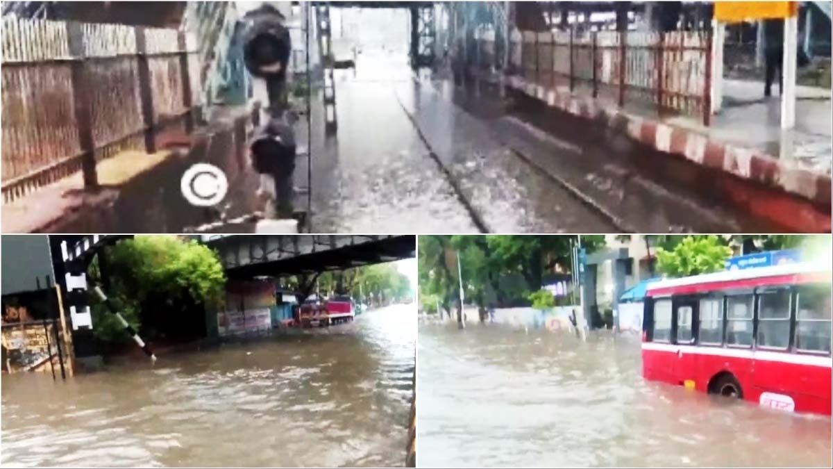 Waterlogged railway tracks in Mumbai as heavy rainfall continues in city