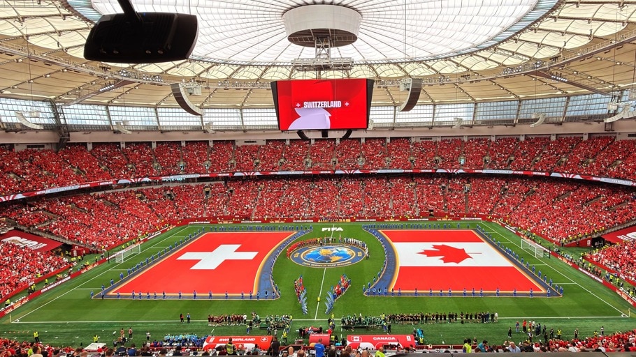 A vibrant soccer match between Switzerland and Canada in BC Place, Vancouver. (Photo-Pexels)