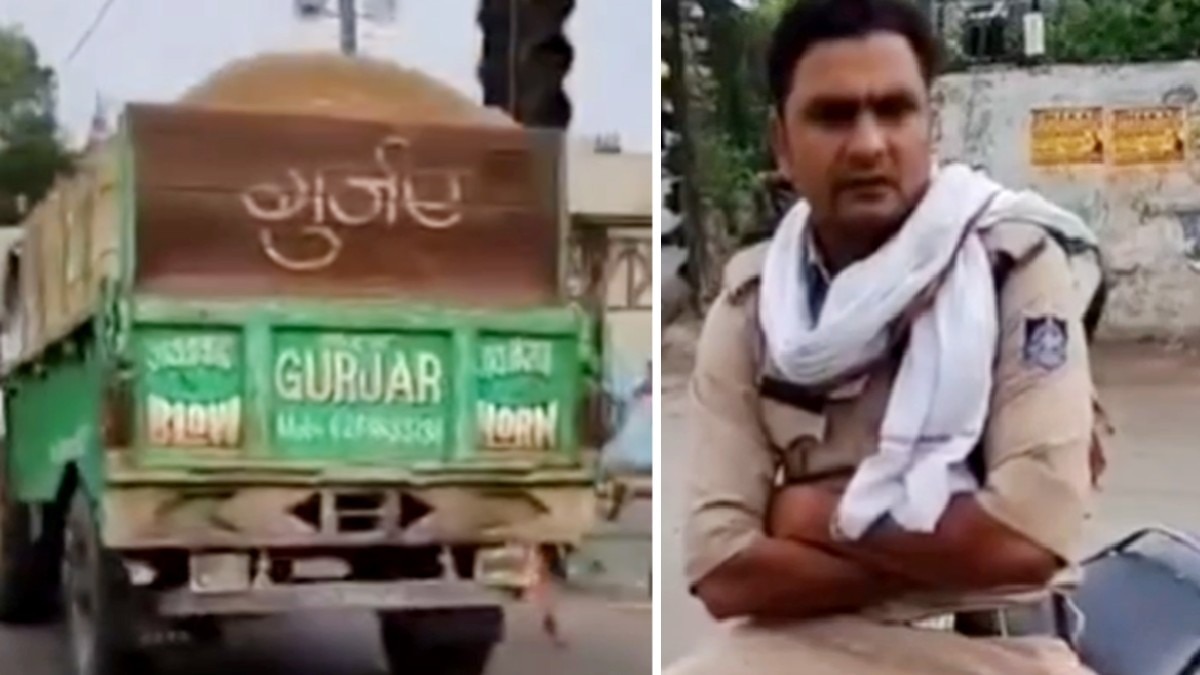 ग्वालियर के नदी गेट चौराहे पर युवक से भिड़े इंदरगंज थाने के सिपाही.(Photo:Screengrab)