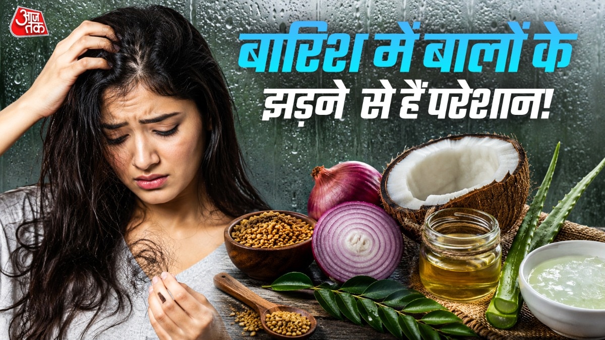 बरसात में बाल काफी झड़ते हैं. (PHOTO:AI)