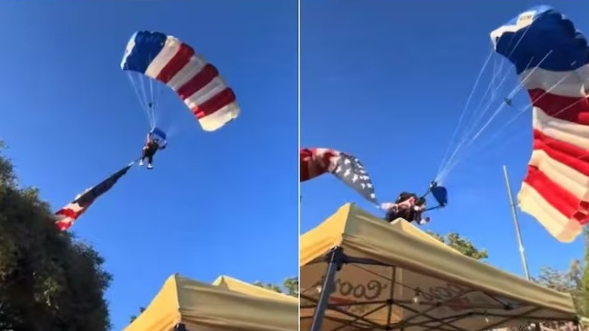 Skydiver crash, American flag skydiver, Skydiver viral video