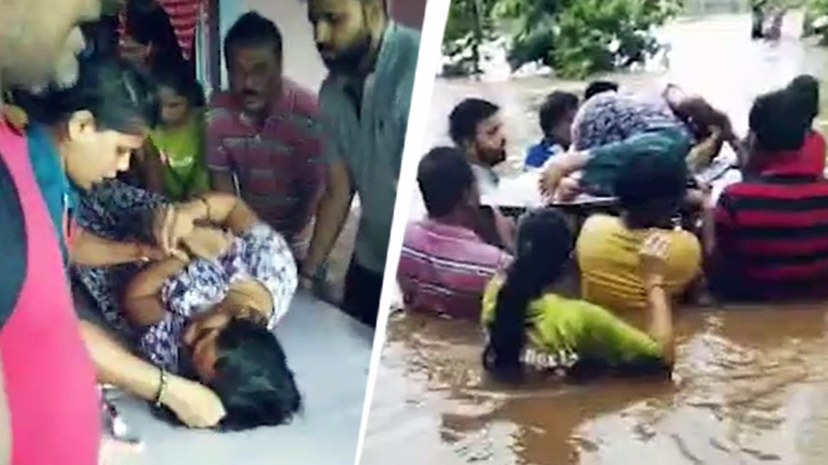 गर्भवती को दरवाजे के स्ट्रेचर से अस्पताल ले जाते लोग. (Photo: Screengrabs)