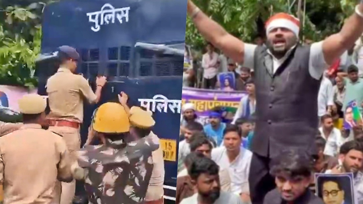 मेरठ में पुलिस से  भिड़े प्रदर्शनकारी (Photo- Screengrab) 