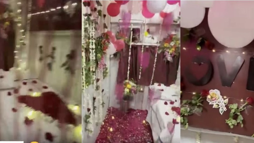  गुब्बारों और रंग-बिरंगी लाइटों से सजाकर एक नए शादीशुदा जोड़े के लिए हनीमून सुइट जैसा बना दिया गया था. ( Photo: Insta/ thegreatandhra)