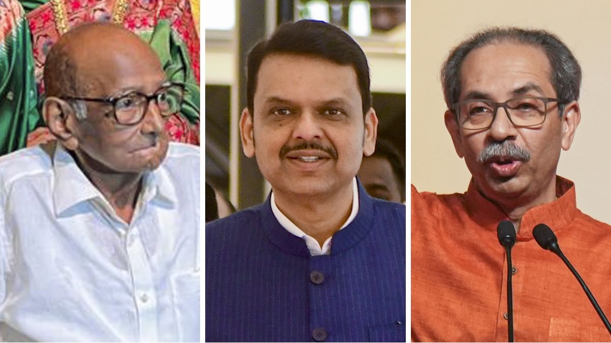 महाराष्ट्र के मुख्यमंत्री देवेंद्र फडणवीस, पूर्व मुख्यमंत्री शरद पवार और उद्धव ठाकरे. (Photo: PTI)
