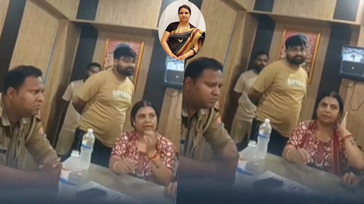 बीजेपी नेत्री पूजा कसौधन ने चौकी में युवक को थप्पड़ मारा (Photo- Screengrab)