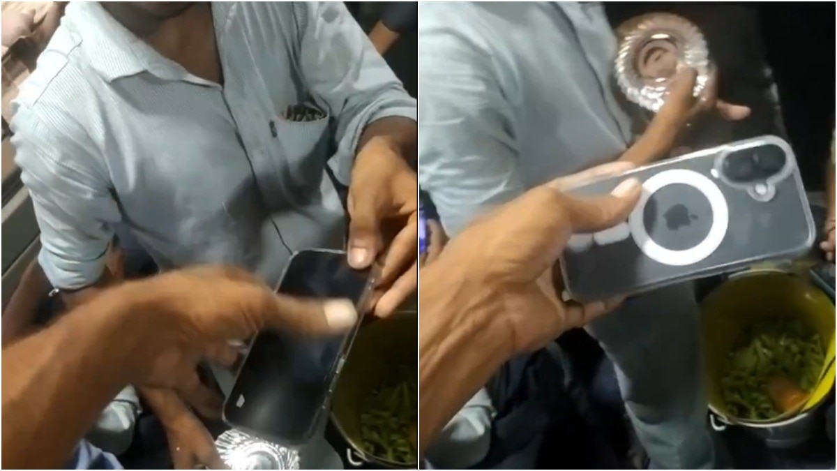 ट्रेन में खीरा बेच रहे शख्स के पास भी दिखा आईफोन (Photo - X/@Zeeshan75460423)