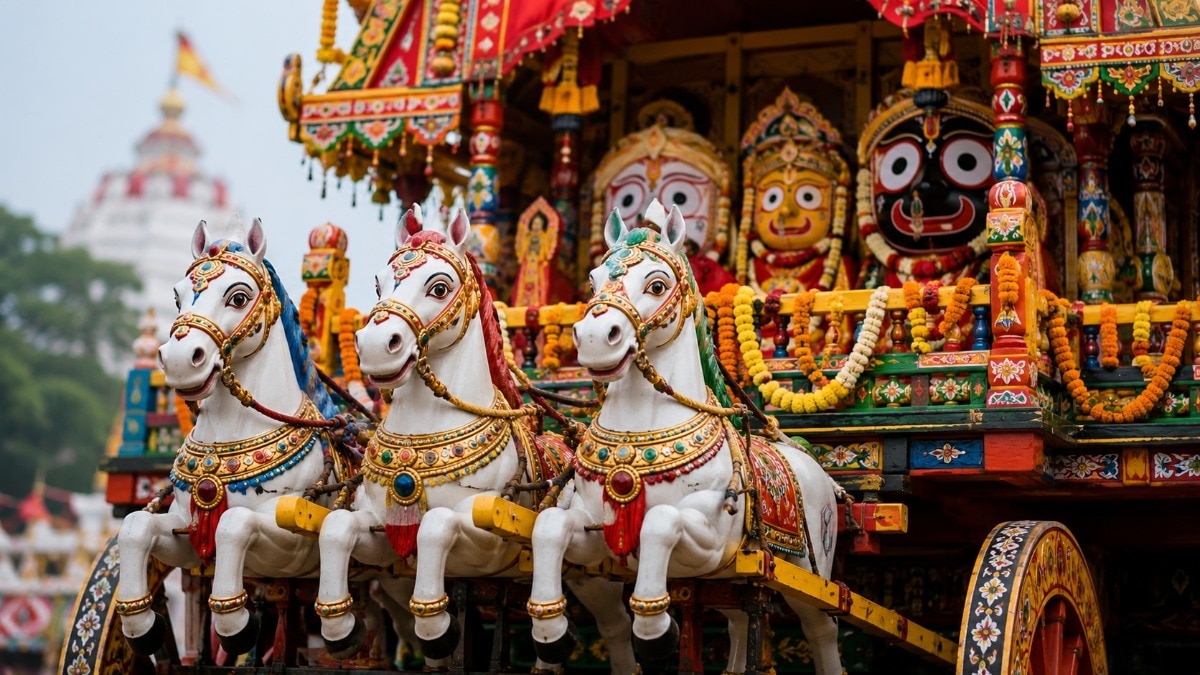 जगन्नाथ रथ यात्रा में रथों के घोड़े भी बेहद खास होेते हैं और जीवन के विभिन्न पहलुओं के प्रतीक होते हैं  (Photo: AI)