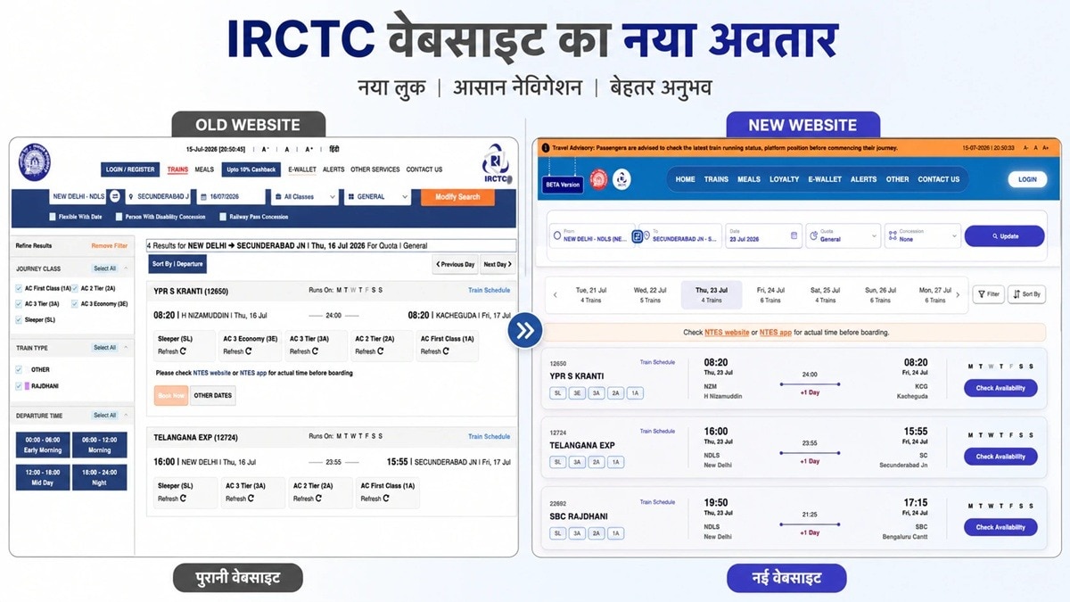 IRCTC की पुरानी वेबसाइट और नई वेबसाइट में कई अंतर. (Photo: ITG)