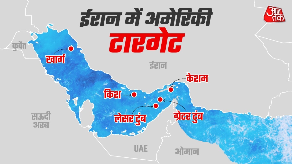 इन पांच द्वीपों पर अमेरिका टारगेट करके ईरान की हालत पस्त करना चाहता है. (Photo: ITG- Map not to scale. For representational purposes only.)