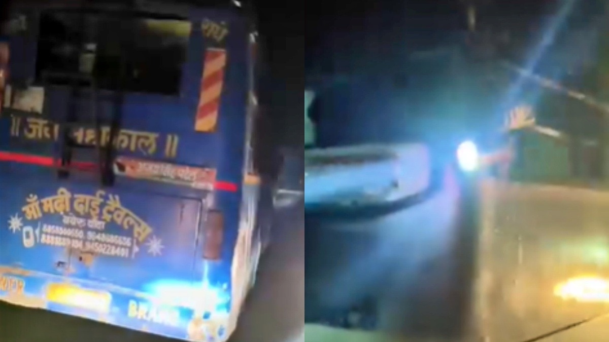 बांदा में टॉर्च के सहारे चल रही थी बस (Photo- Screengrab)