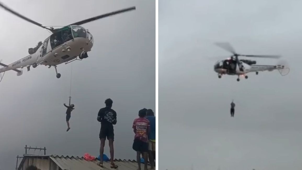 वलसाड-नवसारी में हेलीकॉप्टर से लोगों को रेस्क्यू किया गया. (Photo- ITG)