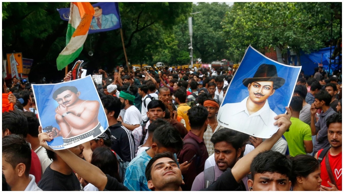 Protesting students celebrating at Jantar Mantar in New Delhi following the resignation of Union Education Minister Dharmendra Pradhan