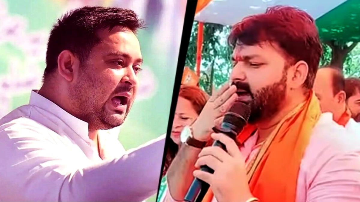 पटना की सड़क पर रोड शो के दौरान आमने-सामने आए तेजस्वी और पवन सिंह. (Photo: ITG)