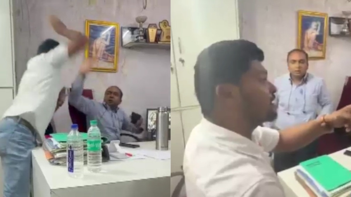 किसान नेता ने बैंक मैनेजर पर बदसलूकी का आरोप लगाया. (Photo- Screengrab)