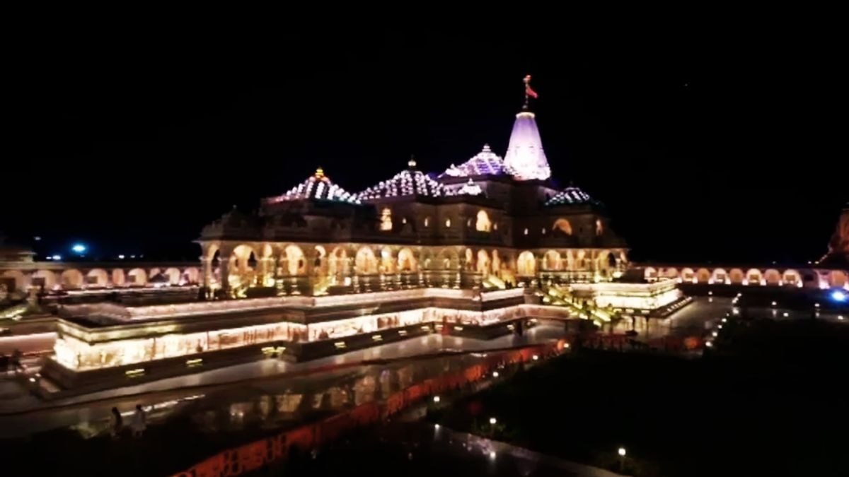 राम मंदिर में आर्किटेक्चरल लाइटिंग व्यवस्था शुरू. (Photo: Screengrab)