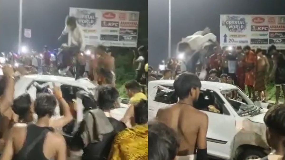 कांवड़ खंडित होने पर कार में की गई तोड़फोड़. (Photo: Screengrab)