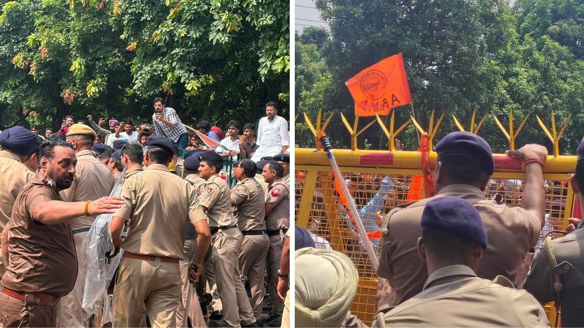 पंजाब विधानसभा का ABVP और यूथ कांग्रेस ने किया घेराव. (Photo- ITG)