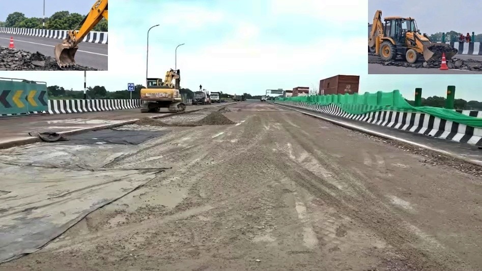 कानपुर–लखनऊ एक्सप्रेसवे में मरम्मत का काम जारी (Photo- ITG)