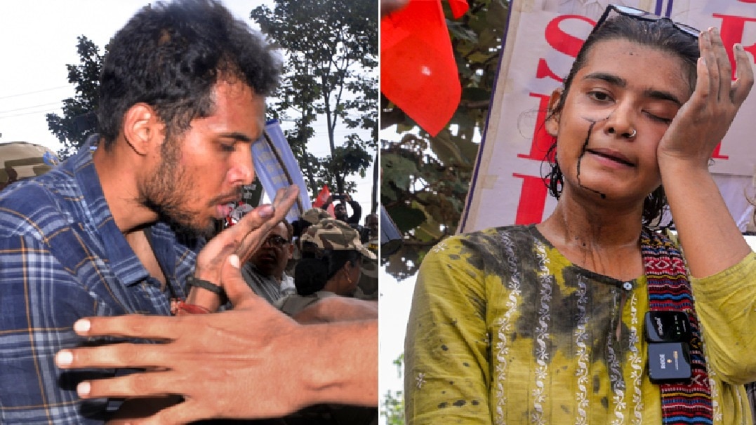 नेहा बोरा पर स्याही फेंकने वाले शख्स ने कहा कि ये लोग  उमर खालिद का समर्थन करते हैं. (Photo- PTI)