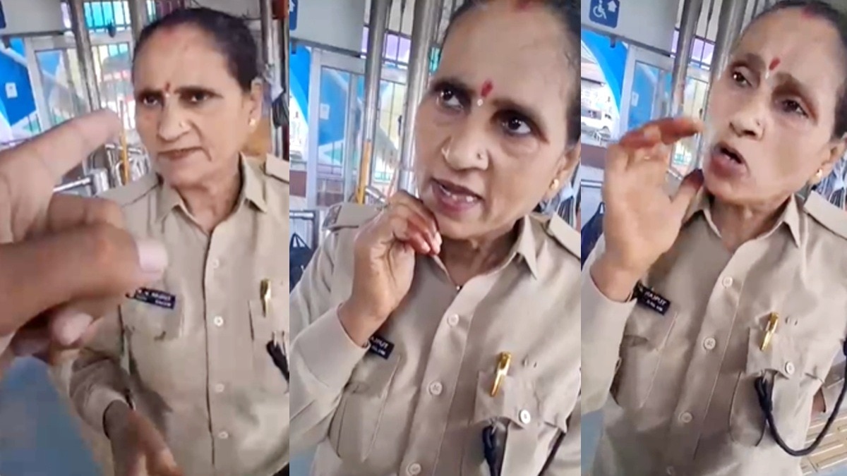 महिला होमगार्ड और युवक के बीच तीखी बहस.(Photo:Screengrab)