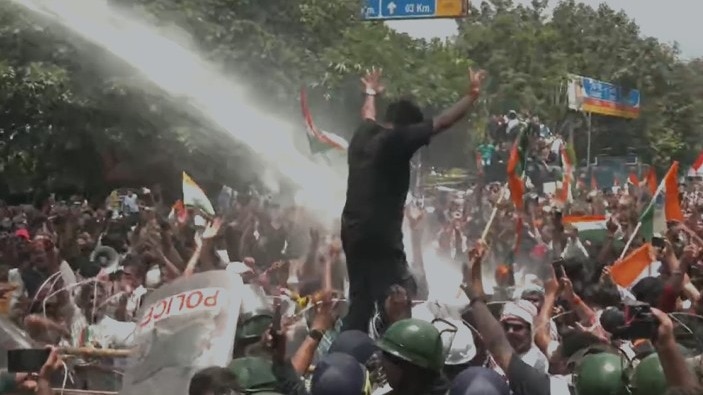 Water canons used on student protesters in Jharkhand.