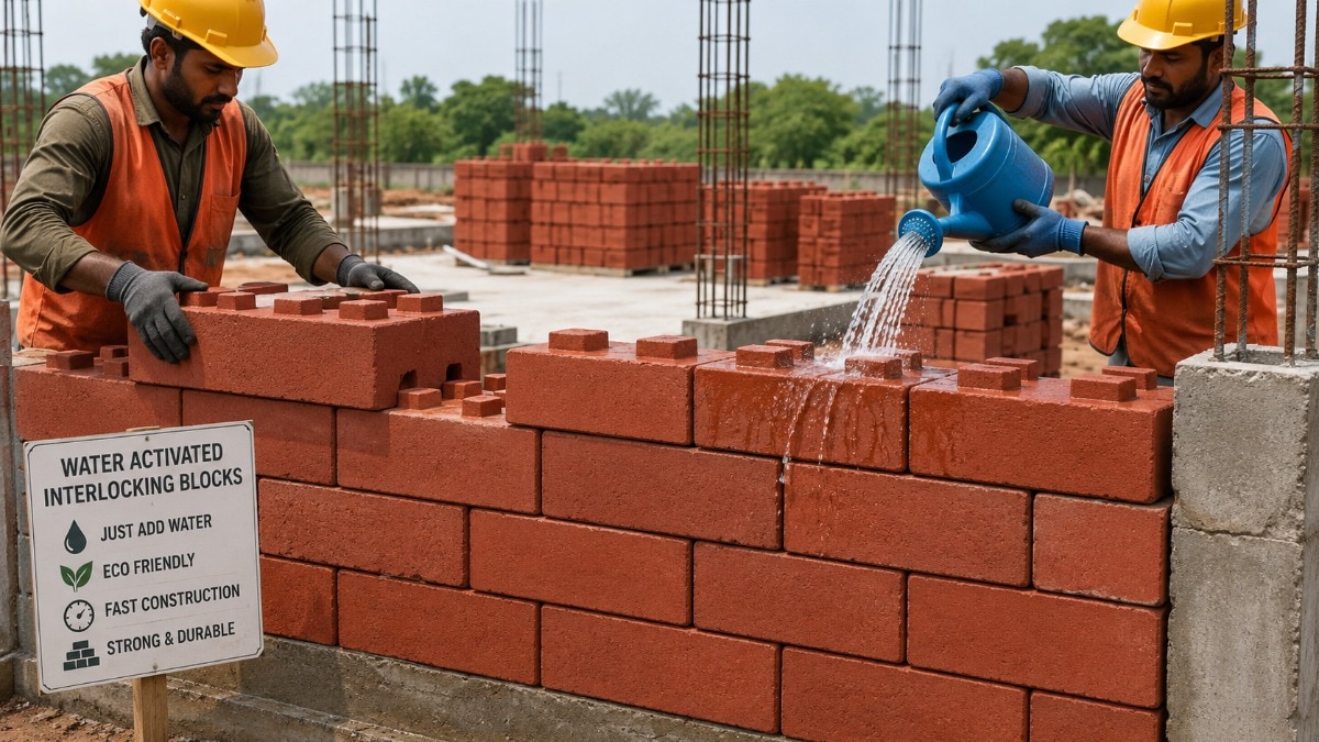 बिना सीमेंट सिर्फ पानी छिड़ककर इन ईंटों से खड़ी हो जाएंगी दीवारें (Photo - AI Generated)