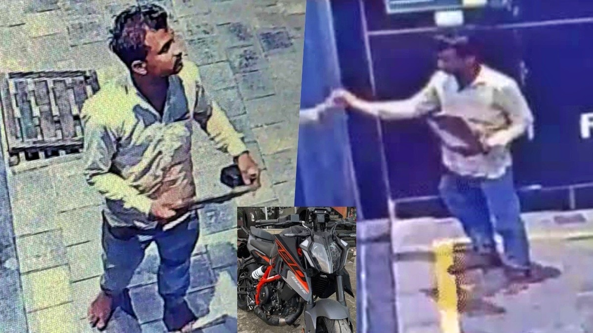 वाराणसी में बाइक चोर कैमरे में कैद (Photo- Screengrab) 