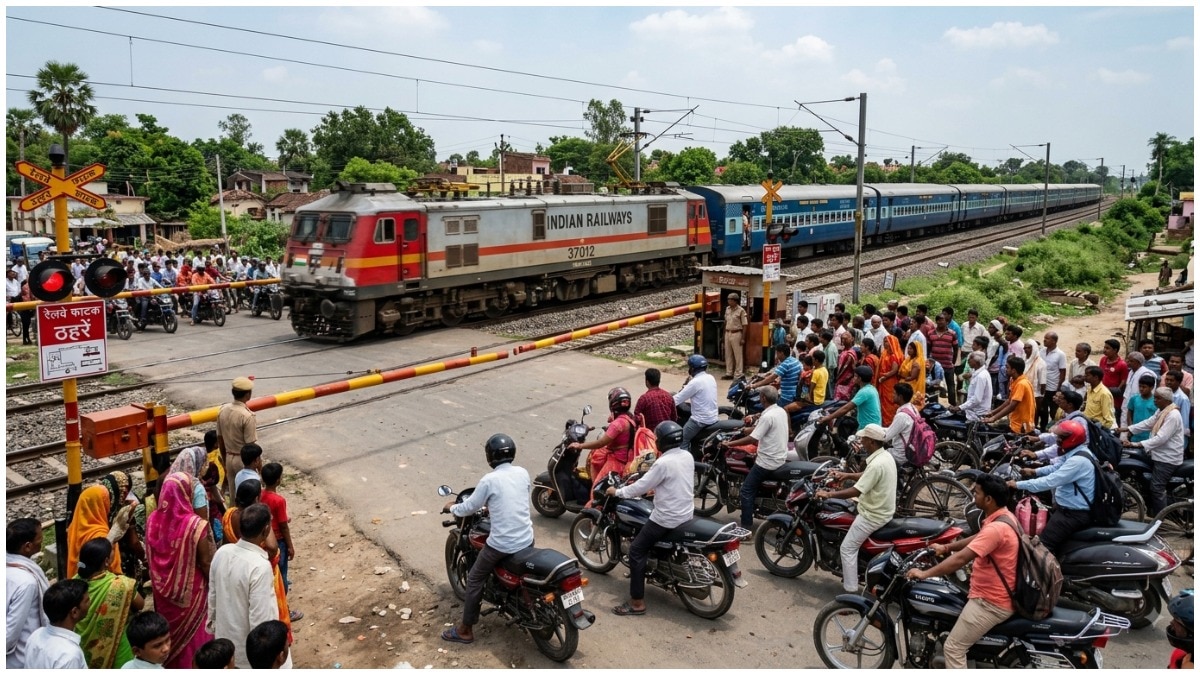 लेवल क्रॉसिंग पर होने वाले हादसों को रोकने के लिए भारतीय रेलवे AI कैमरों का इस्तेमाल करेगा. (Photo: AI/Gemini)