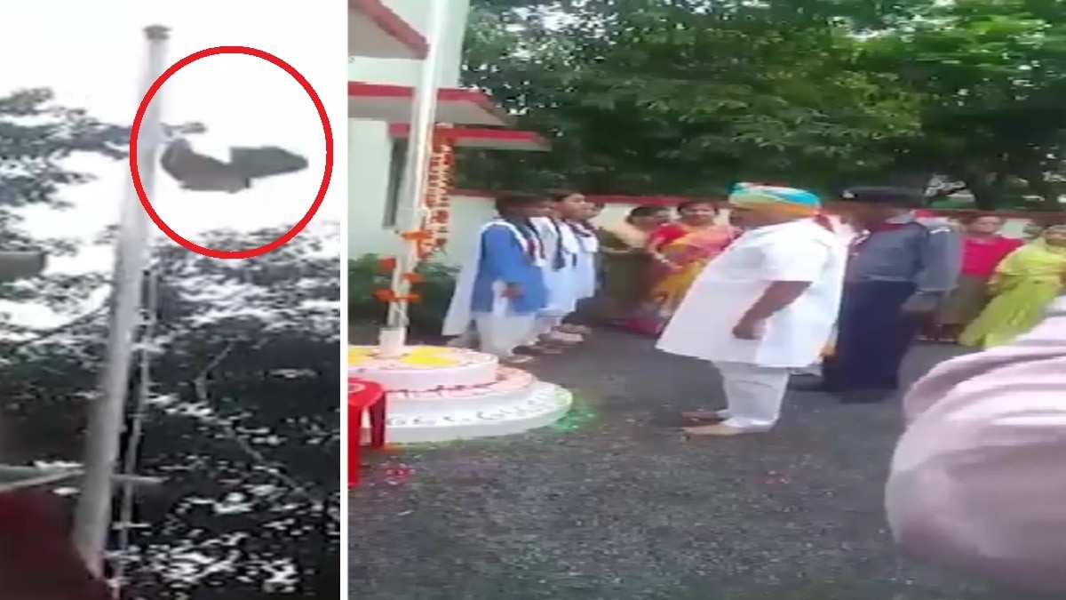 देखते ही देखते तिरंगा सीधे जमीन पर आ गया.(Photo:Screengrab)
