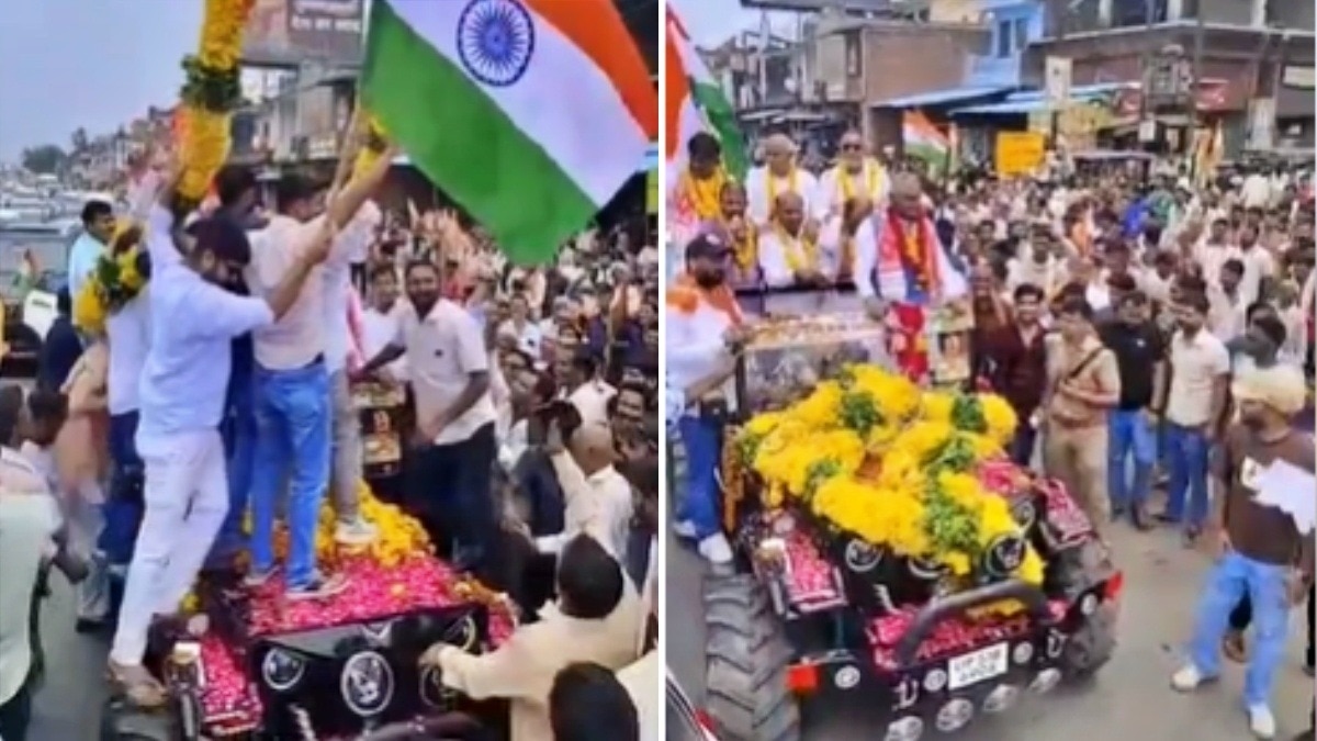 कार पर चढ़े समर्थकों से सांसद भोले सिंह ने जोड़े हाथ (Photo- Screengrab)